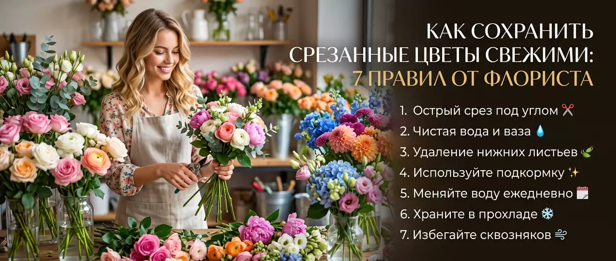 Как сохранить срезанные цветы свежими: 7 правил от флориста
